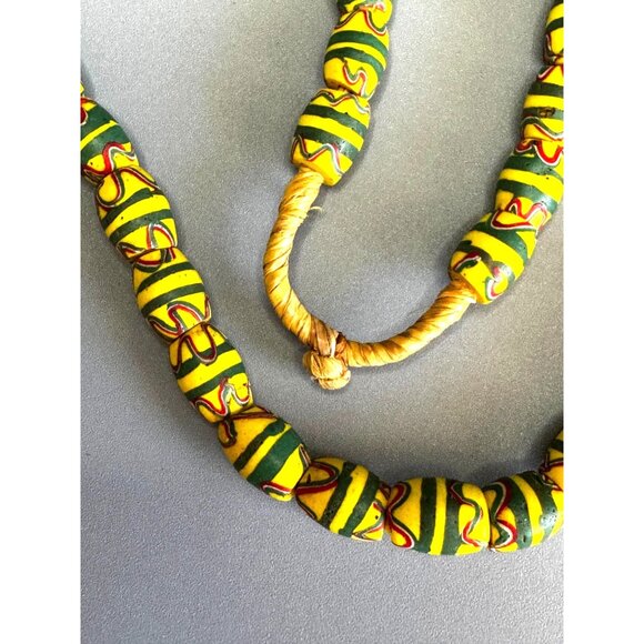 Antique Venetian African Trade Bead Necklace Yellow Green Red Millefiori Glass 2 - Picture 6 of 10
